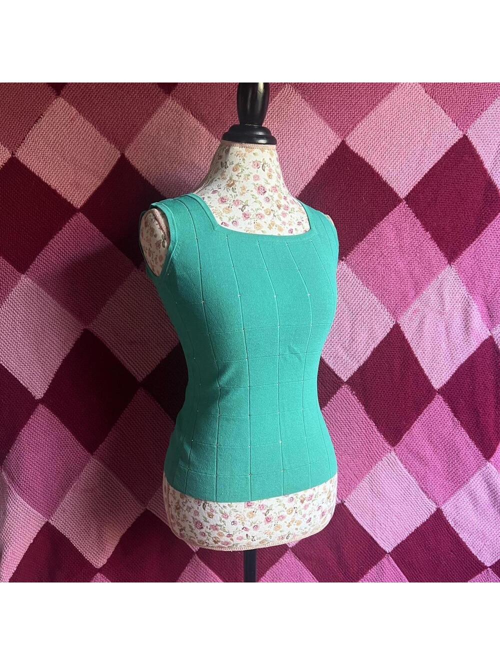 y2k sparkle green knit square neck top with rhinestones